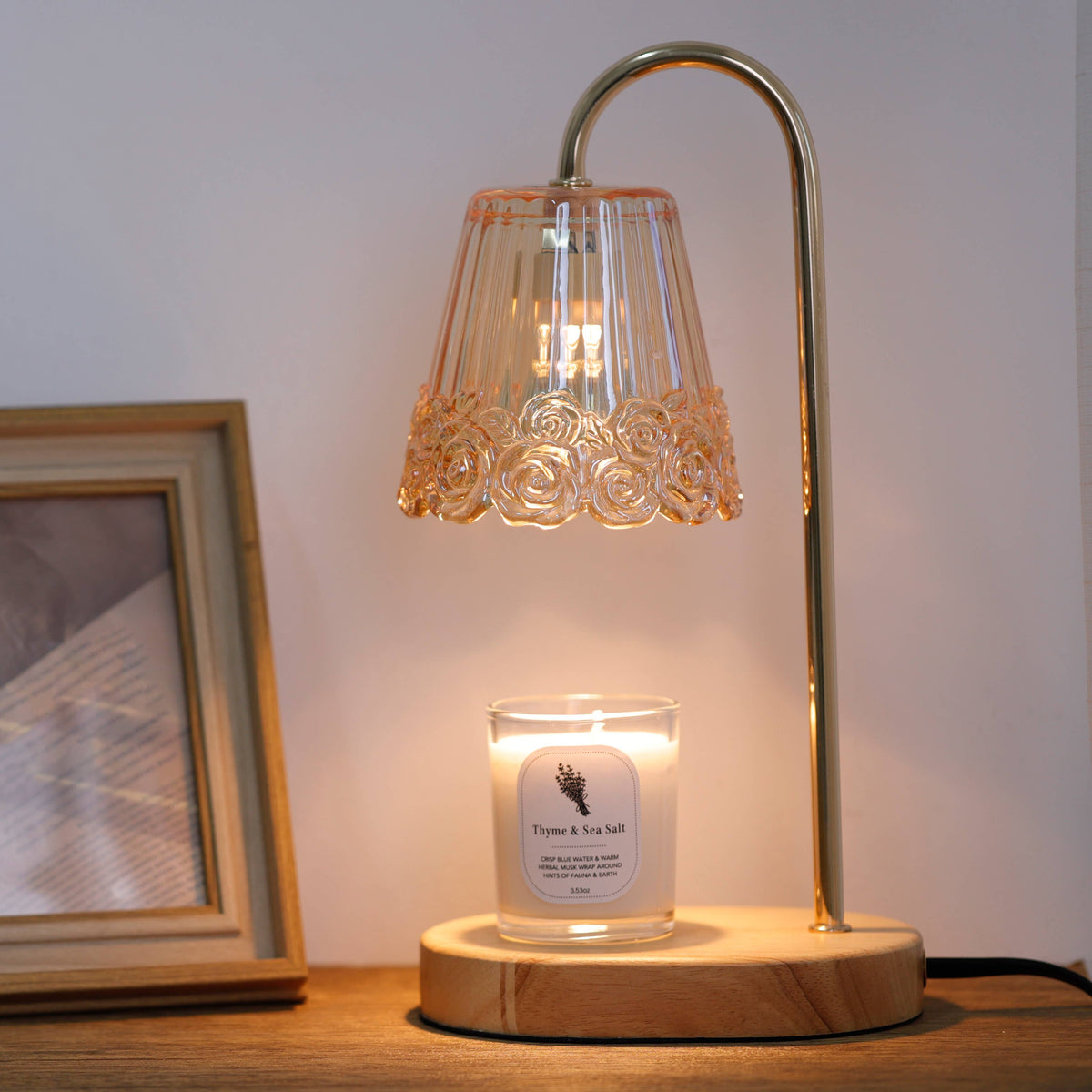 Amber Candle Warmer Lamp + Candle – Light Wood Oval Base