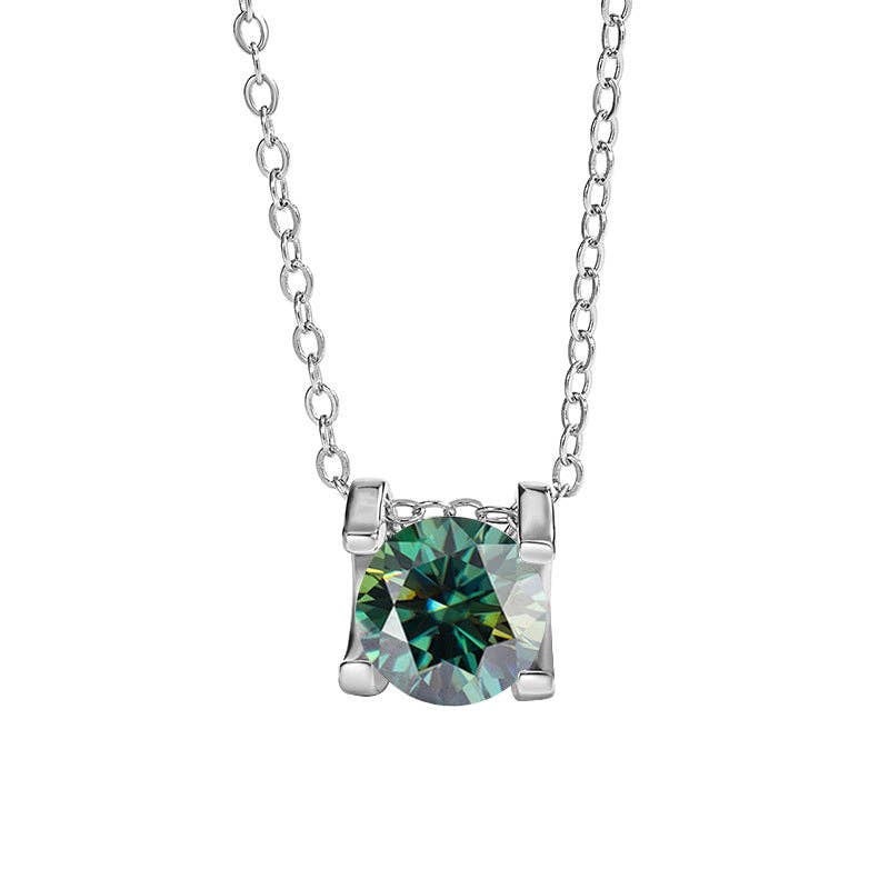 Round Color Moissanite Charm Necklace in 925 Sterling Silver