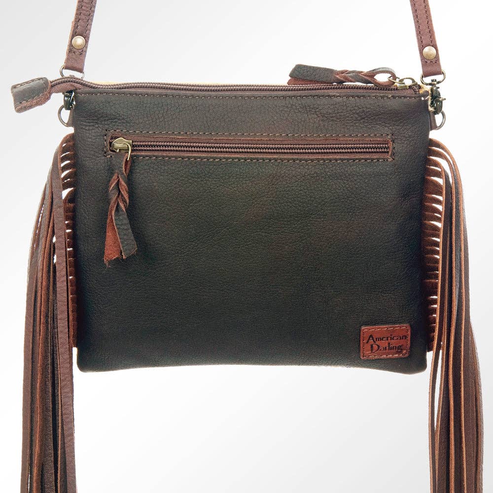ADBG109 American Darling Hair-On Cowhide Western Crossbody Bag with Leather Fringe Detail