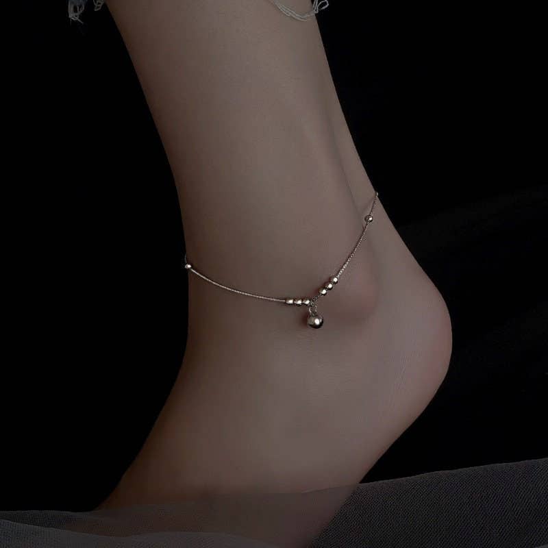 Dainty Gold Bell Charm Anklet in 925 Sterling Silver