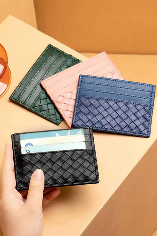 Slim Woven Vegan Leather Wallet Card Holder