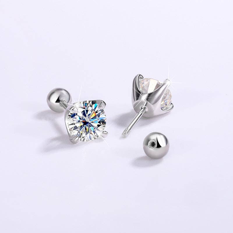 Color Moissanite Ball End Earrings in 925 Sterling Silver