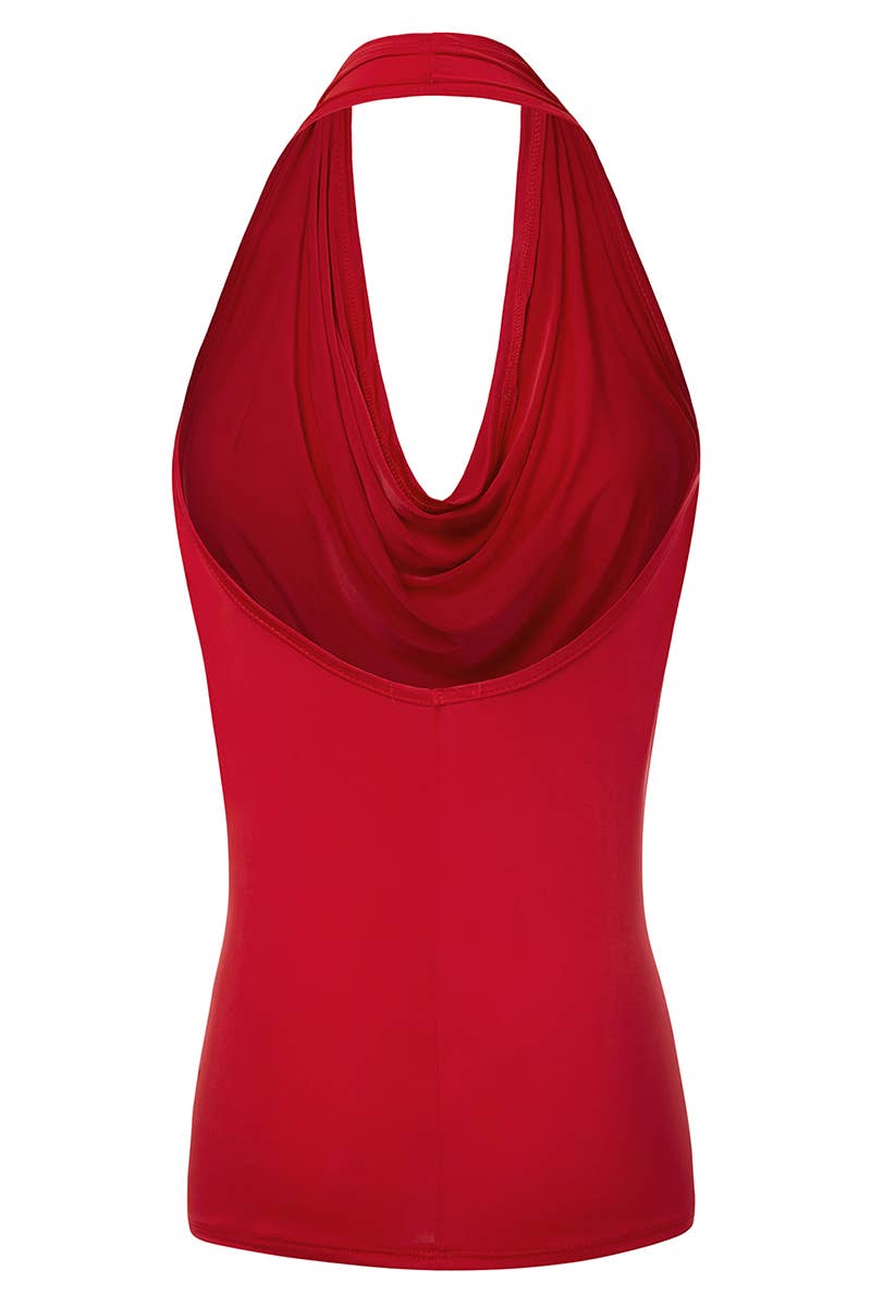 AWTHT028-P_Halter Neck Draped Front Open Back Top