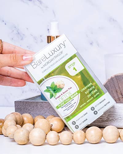 Morgan Taylor BareLuxury 4-Step Complete Pedicure & Manicure Packs - Complete Nail Care Kit with Soak, Masque, Scrub & Massage Butter, Professional Spa-Quality Treatments (Detox Ginger & Green Tea)