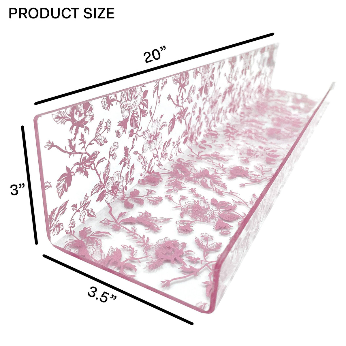 20” Pink Toile Acrylic Floating Wall Shelves, Set of 2 – Decorative Wall Mounted Display Shelves for Nursery, Bedroom, Bathroom & Home Decor