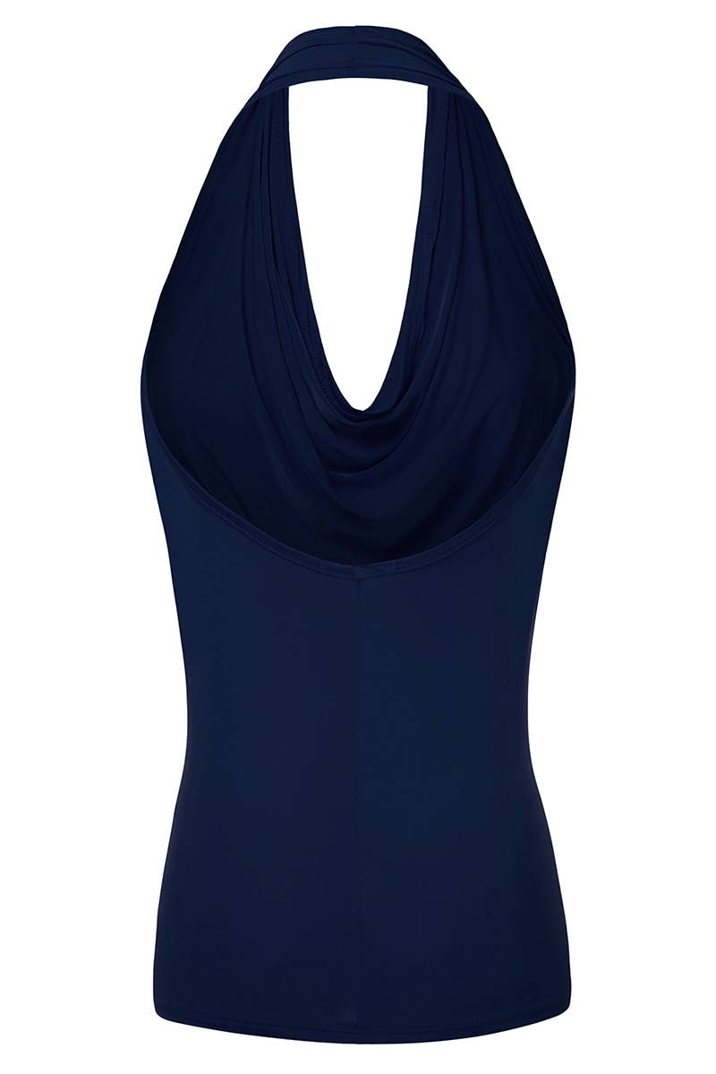 AWTHT028-P_Halter Neck Draped Front Open Back Top