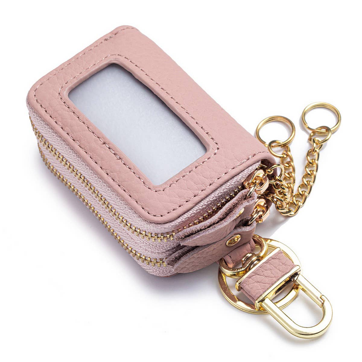 Women’s Leather Key Pouch – Double Zipper Bag_CUAB00385