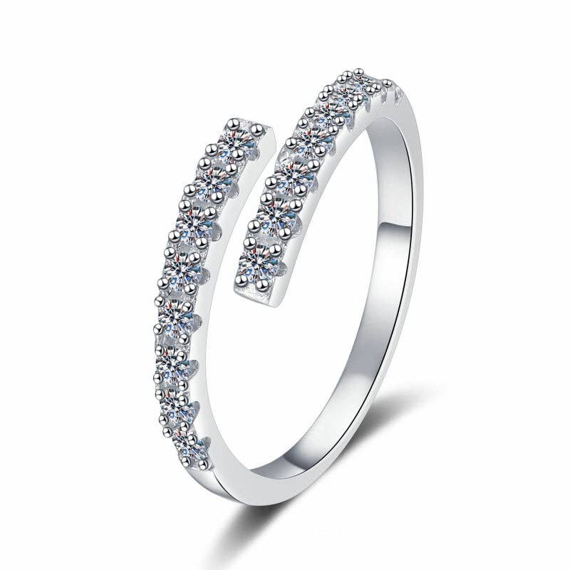 Moissanite Pavé Spiral Bypass Ring in 925 Sterling Silver