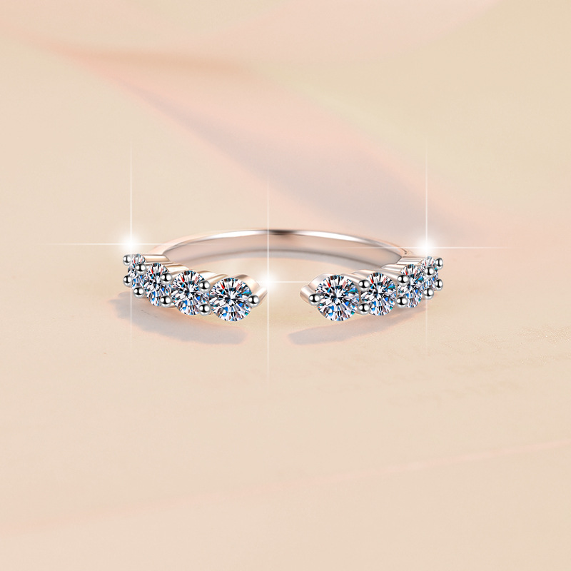 Pave Moissanite Open Wedding Ring in 925 Sterling Silver