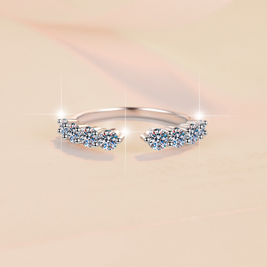 Pave Moissanite Open Wedding Ring in 925 Sterling Silver