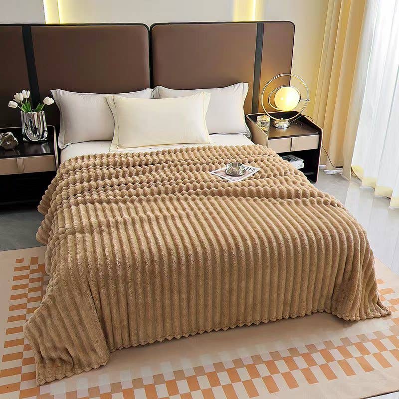 Stripe Fleece Throw – Ultra Plush Ribbed Blanket with 1.6" Wide Channel Texture