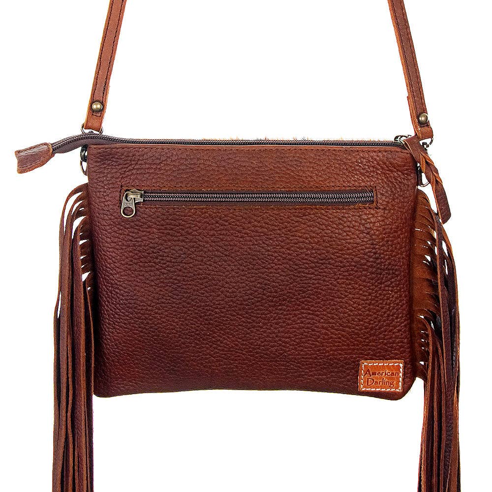 ADBG109 American Darling Hair-On Cowhide Leather Western Crossbody Bag with Fringes