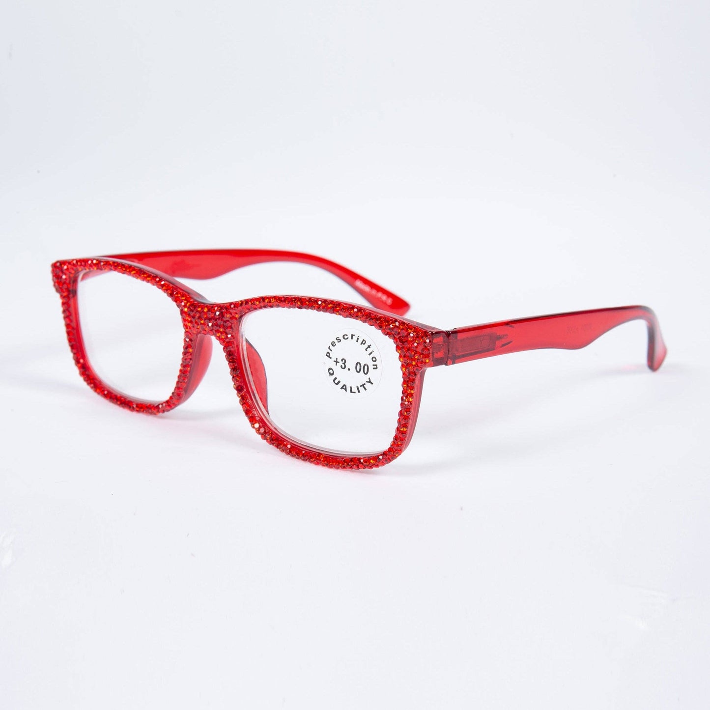Handmade Rhinestone Rectangle Reader Glasses G0540-Red