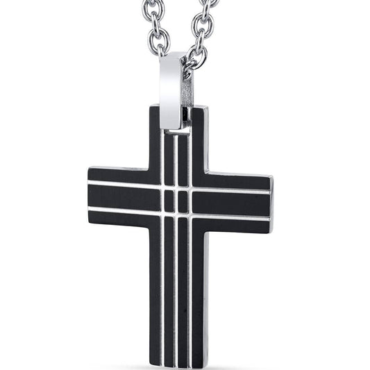 11130 Black Stainless Steel Cross Pendant with Steel Ball Chain