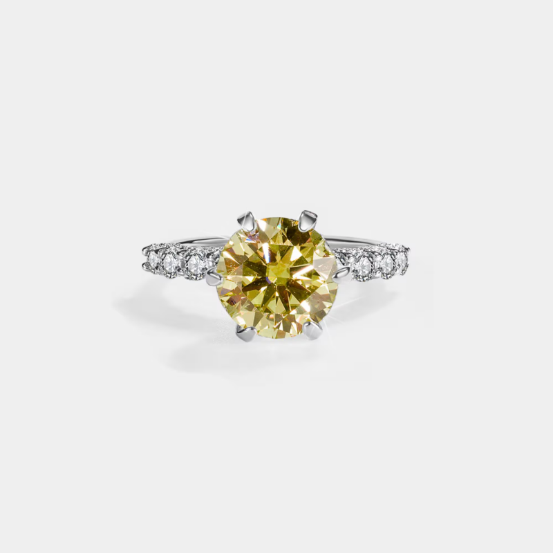 Color Moissanite Pave Engagement Ring in 925 Sterling Silver