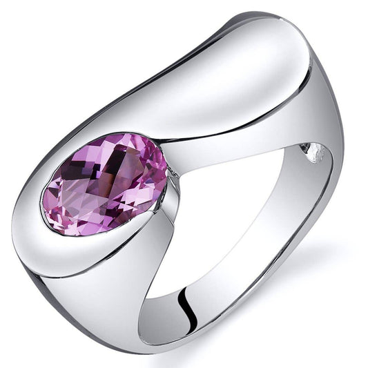 360 Created Pink Sapphire Oval Cut Sterling Silver Ring Size 7
