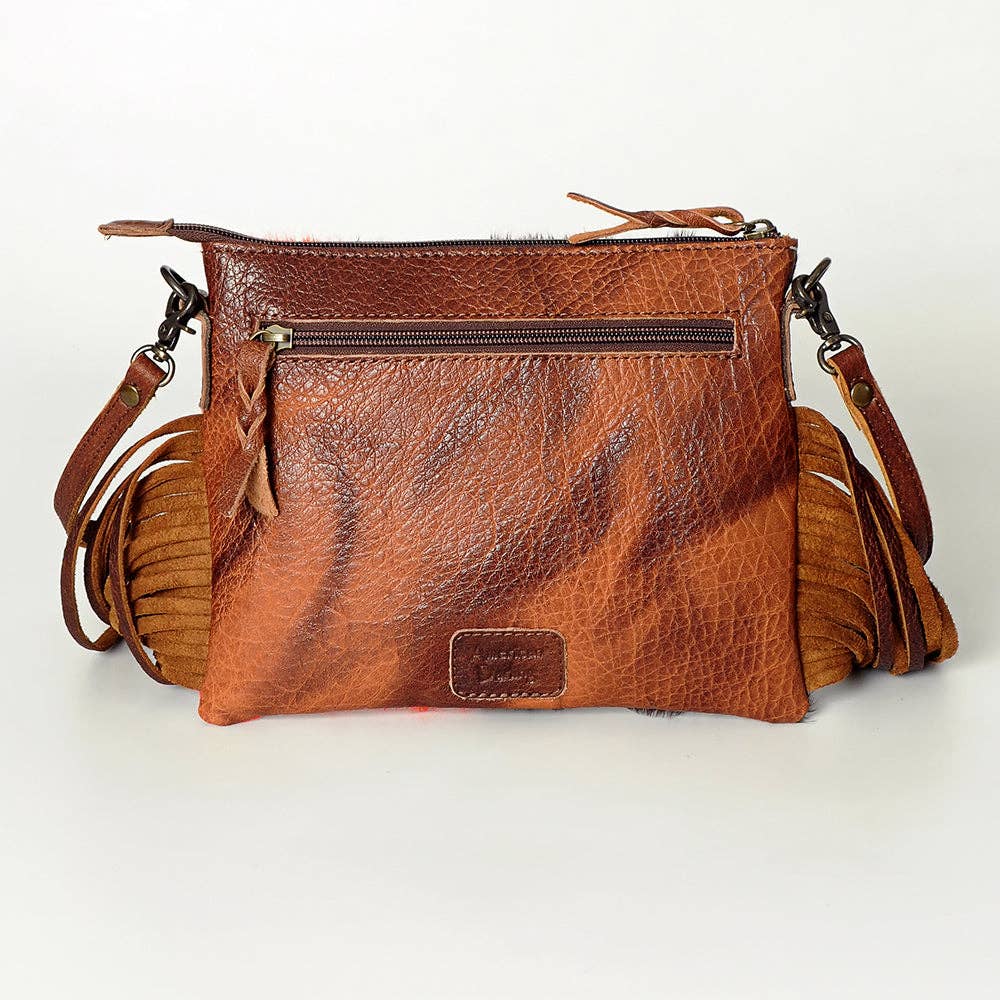ADBG109 American Darling Hair-On Cowhide Western Crossbody Bag with Leather Fringe Detail