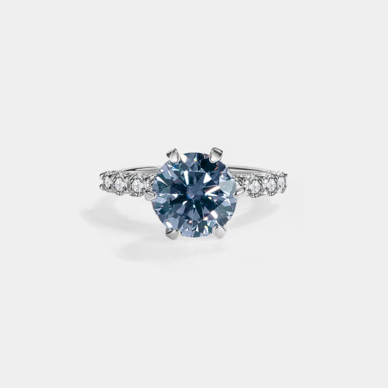 Color Moissanite Pave Engagement Ring in 925 Sterling Silver