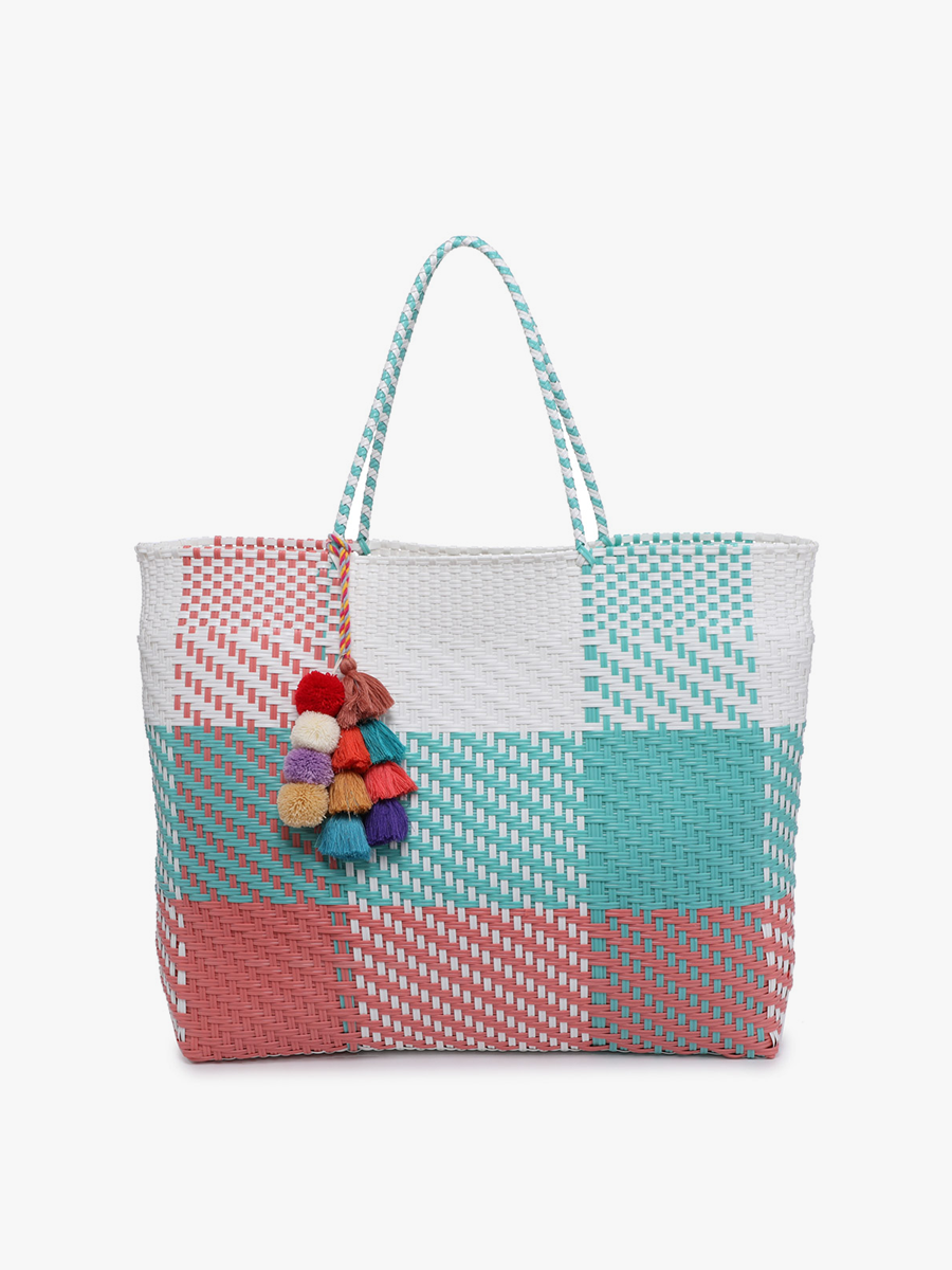 M2068 Shelby Large Handwoven Tote w/ Pom-Poms