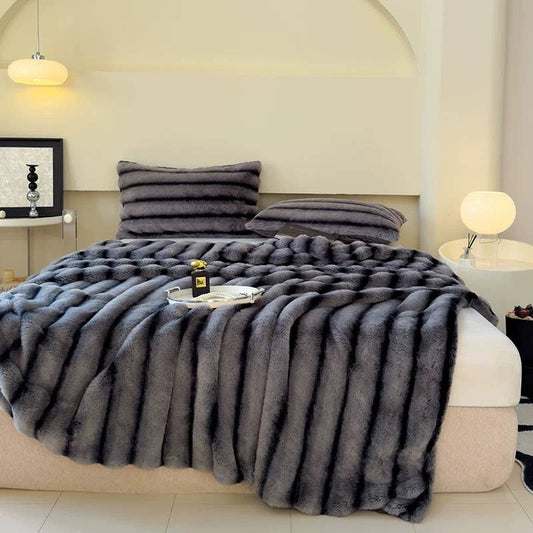 Ultra Soft Faux Rabbit Fur Throw Blanket, Bluish Grey, Queen Size (60" x 80" / 150 x 200 cm)
