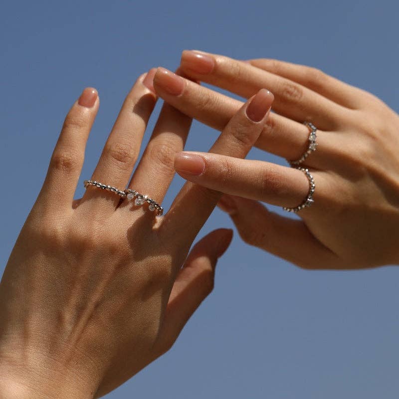 Triple Moissanite Dangle Beaded Ring in 925 Sterling Silver