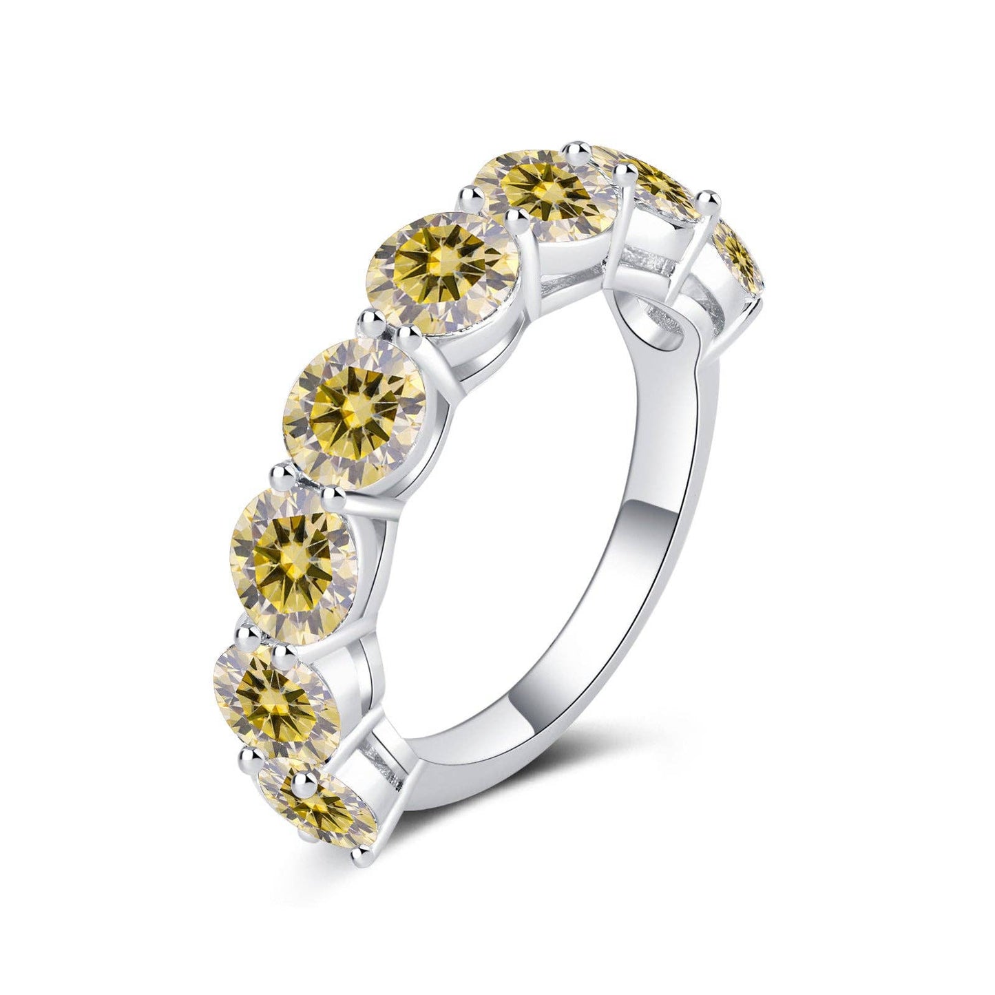 Color Moissanite Half Eternity Ring in 925 Sterling Silver