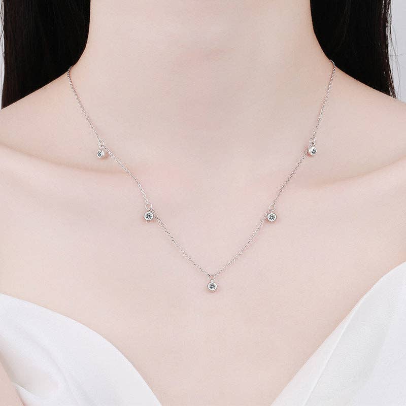 Round Moissanite Station Necklace in 925 Sterling Silver