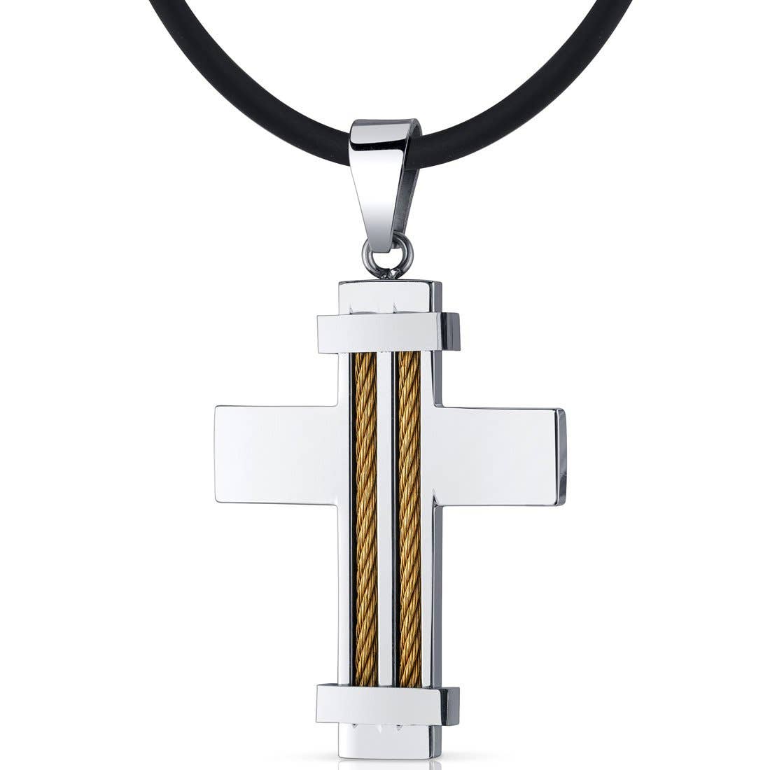 425 - 8974 Stainless Steel Twisted Cable Cross Pendant 18+2-inch Cord