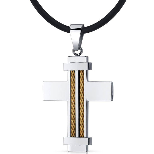 425 - 8974 Stainless Steel Twisted Cable Cross Pendant 18+2-inch Cord
