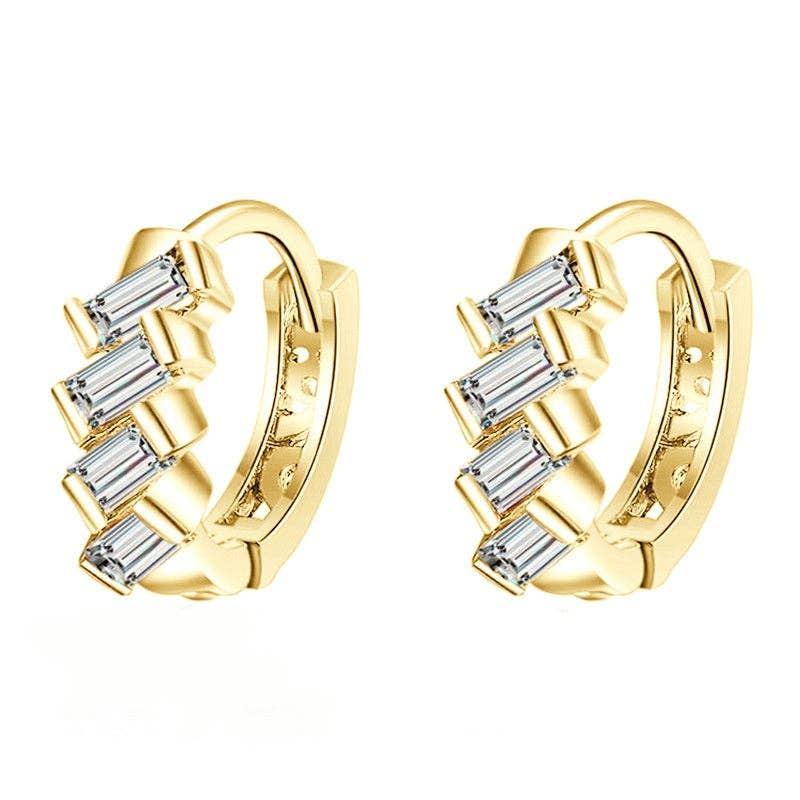 Staggered Baguette Moissanite Hoop Earrings in Solid Copper