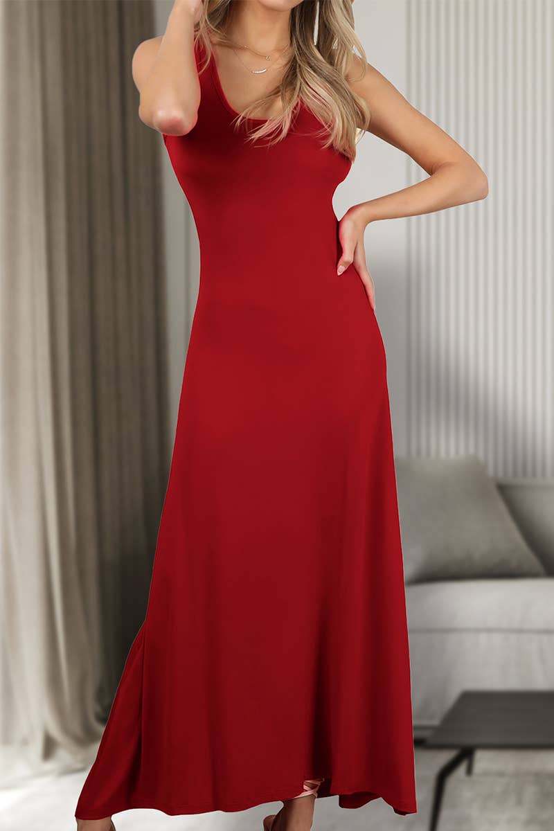 AWDMD281_SLEEVELESS VEST SOLID COLOR KNITTED LONG DRESS