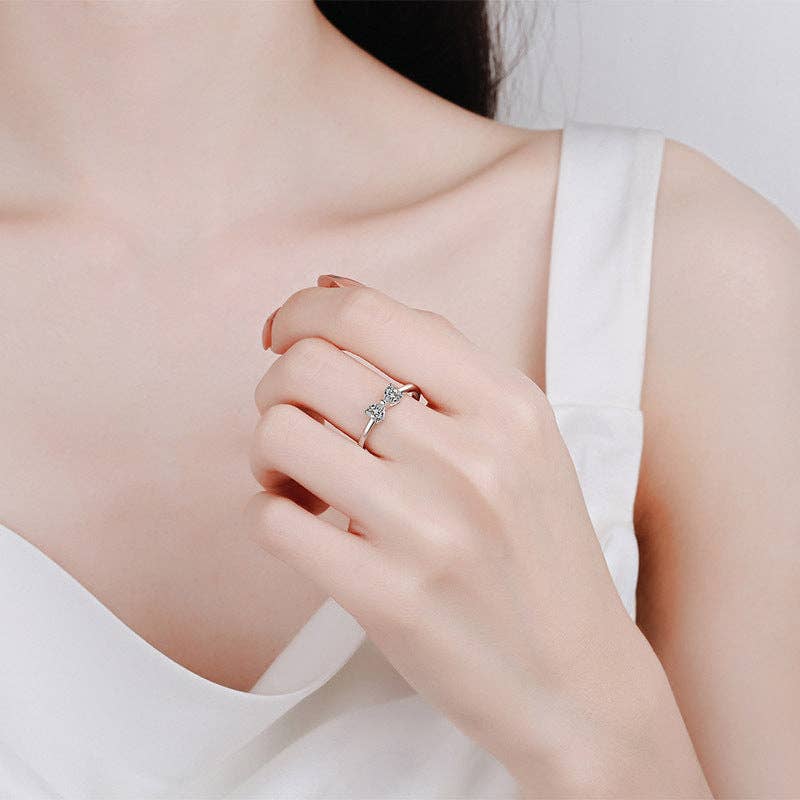 Heart Moissanite Bow Engagement Ring in 925 Sterling Silver