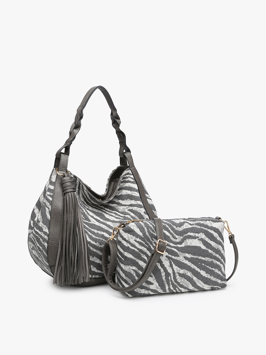 M2255 Nori Zebra Printed Hobo Bag – Large Tassel
