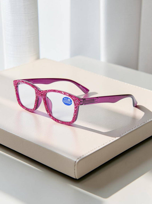 Handmade Rhinestone Rectangle Reader Glasses G0540-Purple-1