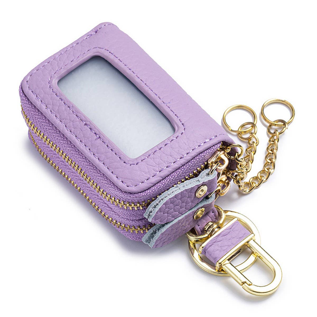 Women’s Leather Key Pouch – Double Zipper Bag_CUAB00385
