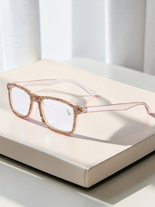 Handmade Rhinestone Rectangle Reader Glasses G0497 - Gold