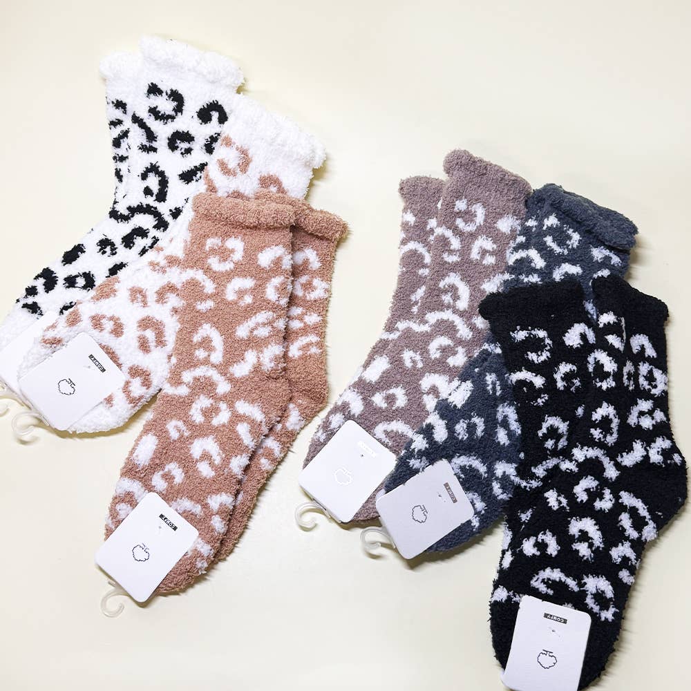 2814 Winter Leopard Pattern Fuzzy Socks