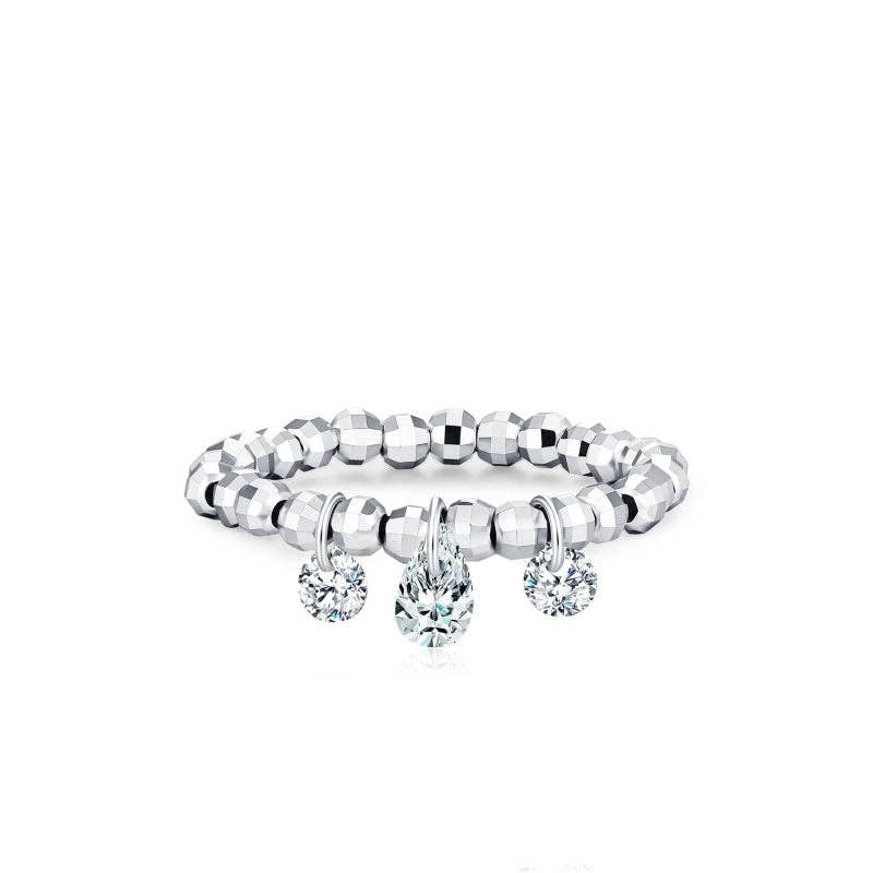 Triple Moissanite Dangle Beaded Ring in 925 Sterling Silver
