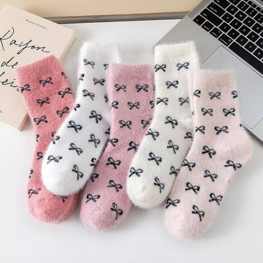 416 Bow Fluffy Home Plush Socks