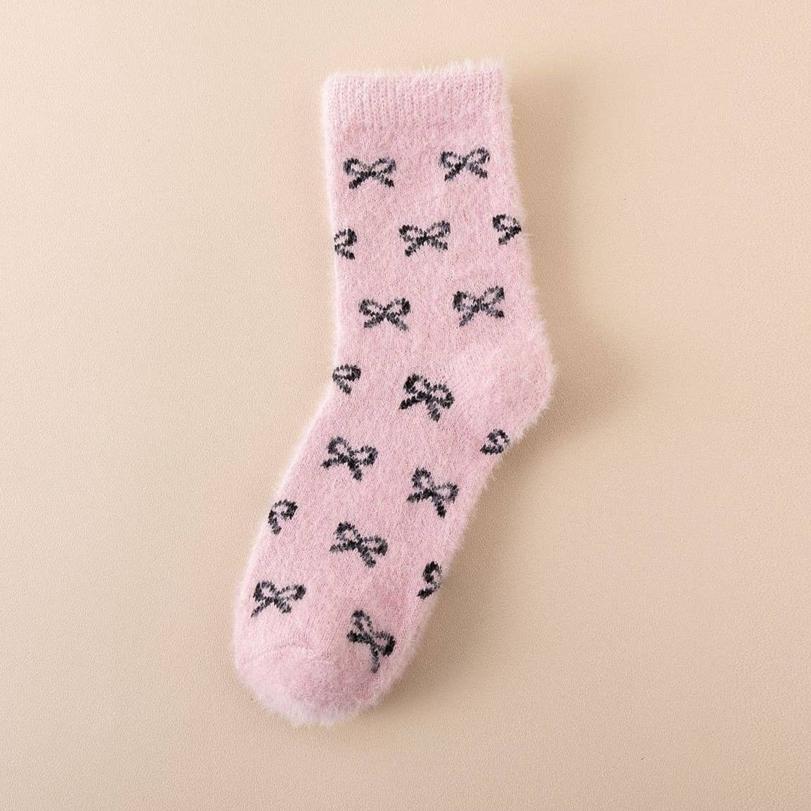 416 Bow Fluffy Home Plush Socks