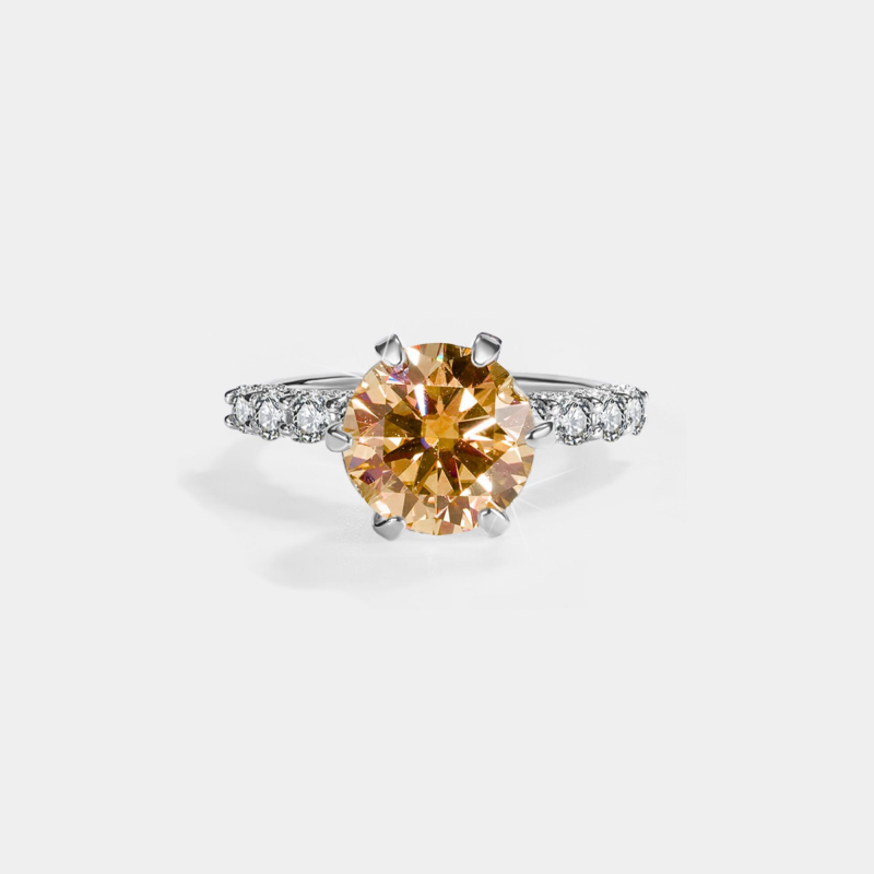 Color Moissanite Pave Engagement Ring in 925 Sterling Silver