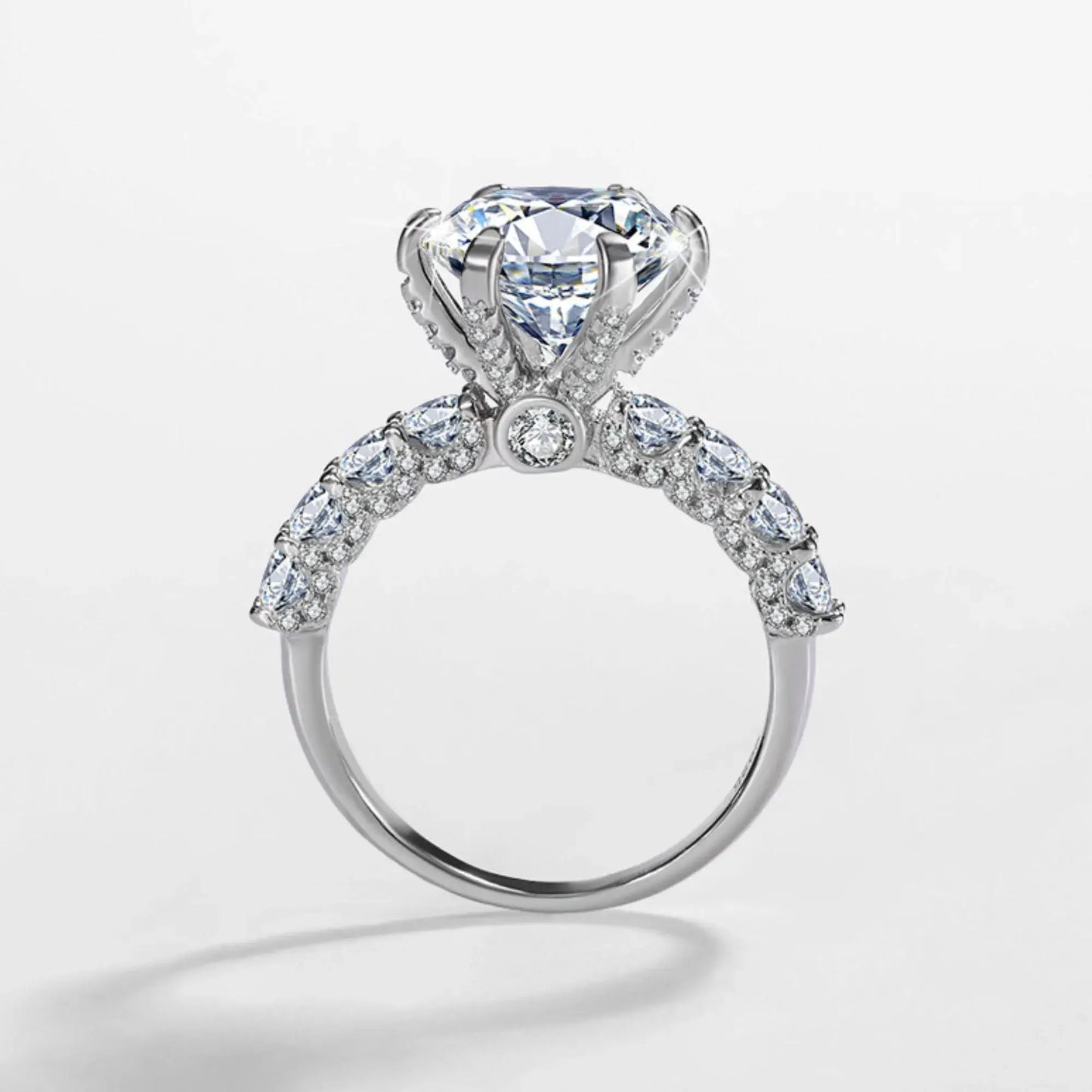 Color Moissanite Pave Engagement Ring in 925 Sterling Silver