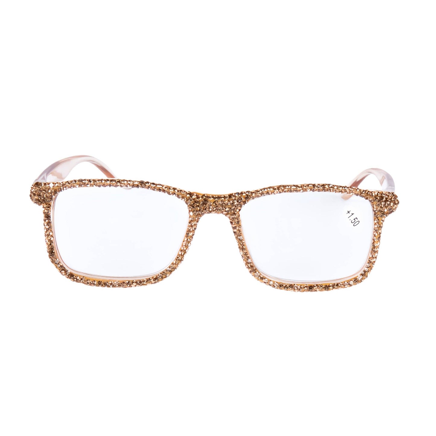 Handmade Rhinestone Rectangle Reader Glasses G0497 - Gold