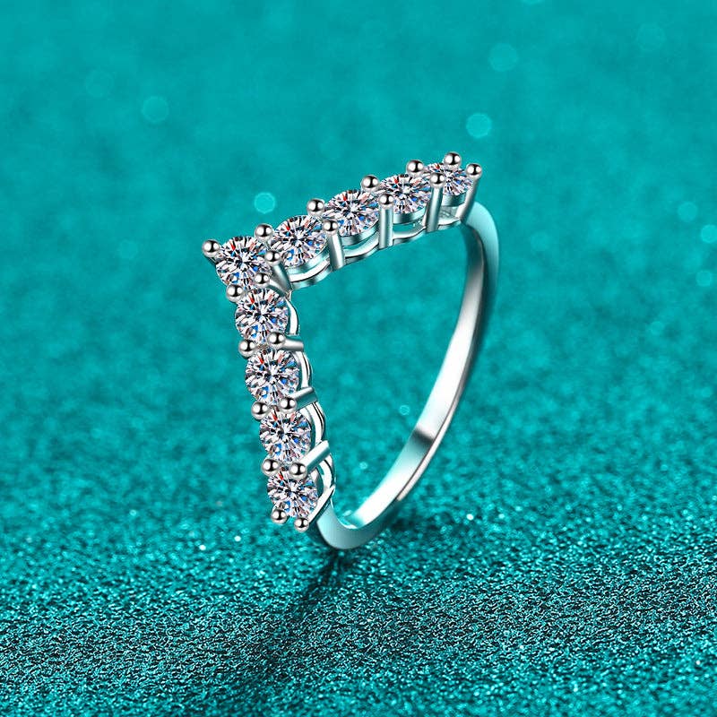 Moissanite Pave V-Shape Chevron Ring in 925 Sterling Silver