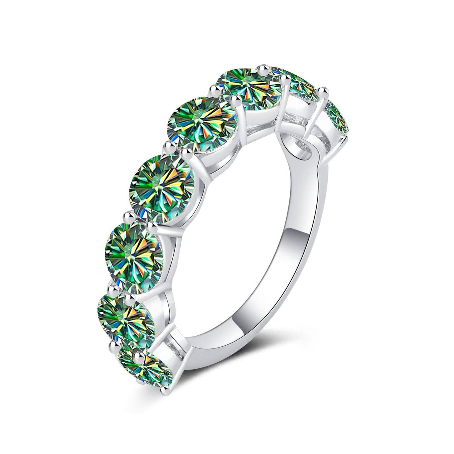 Color Moissanite Half Eternity Ring in 925 Sterling Silver