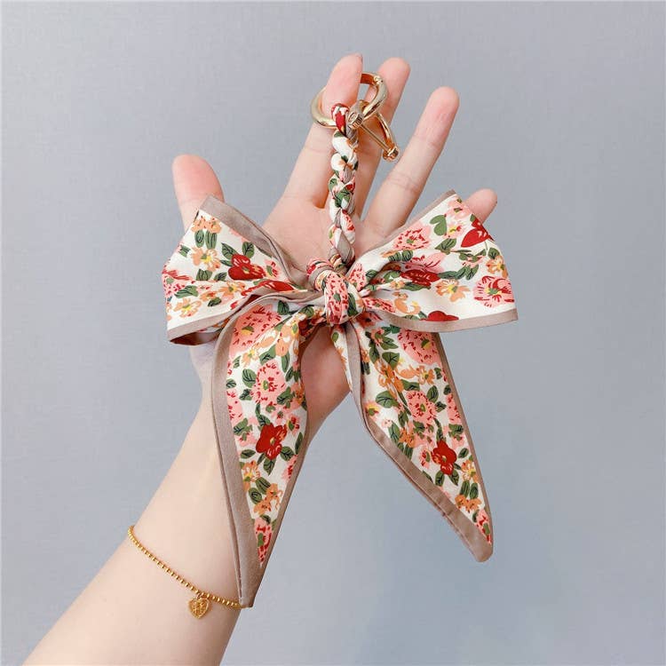 412 Lace-Up Silk Scarf Bow Bag Accessory Keychain