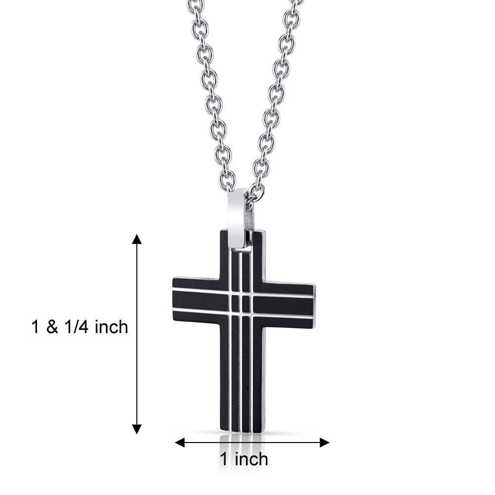 11130 Black Stainless Steel Cross Pendant with Steel Ball Chain