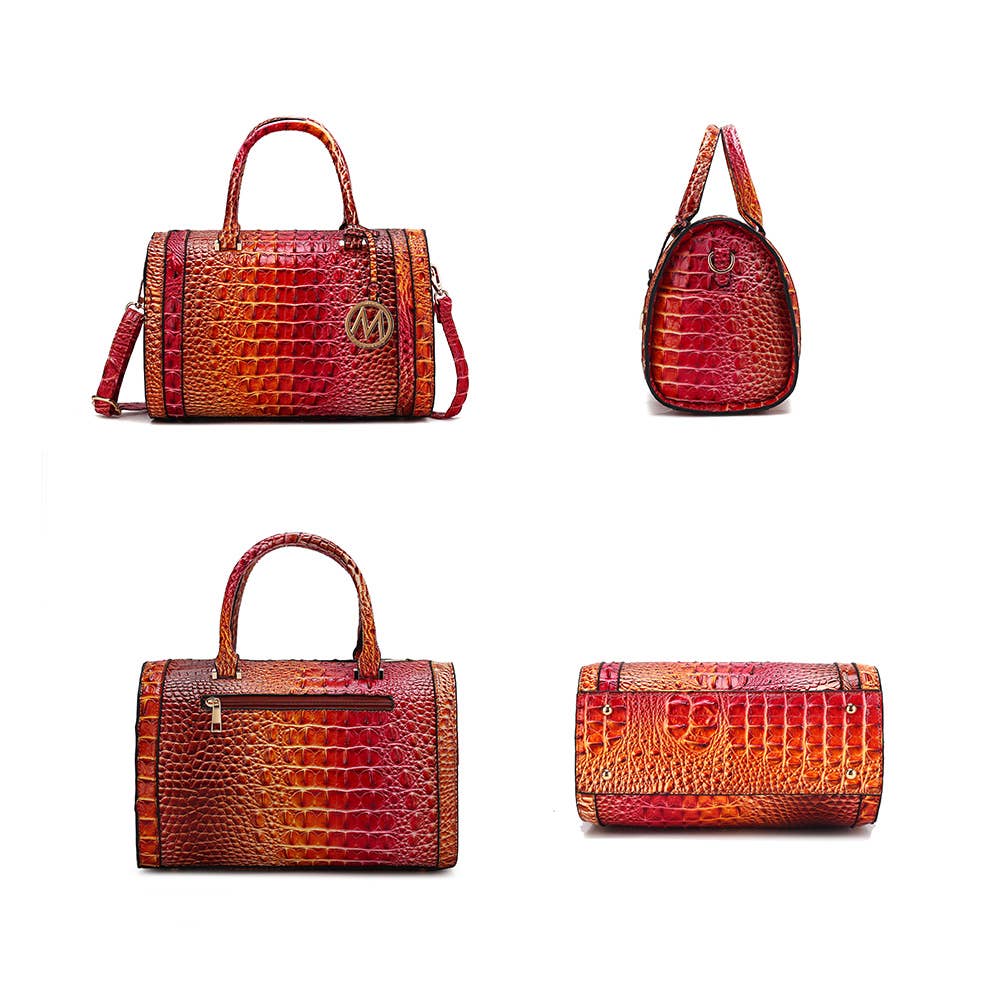 MKF Eleanor Gradient Rainbow Crocodile-Embossed Satchel