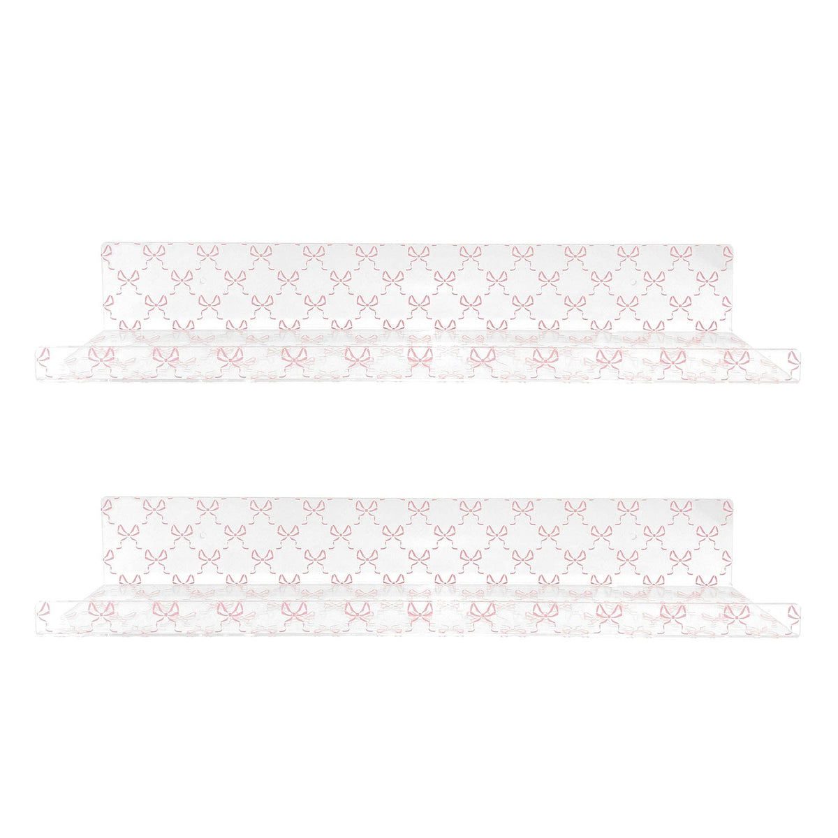 20” Pink Bow Acrylic Floating Wall Shelves, Set of 2 – Decorative Wall Mounted Shelves for Nursery, Girls Bedroom, Bathroom Storage & Room Decor
