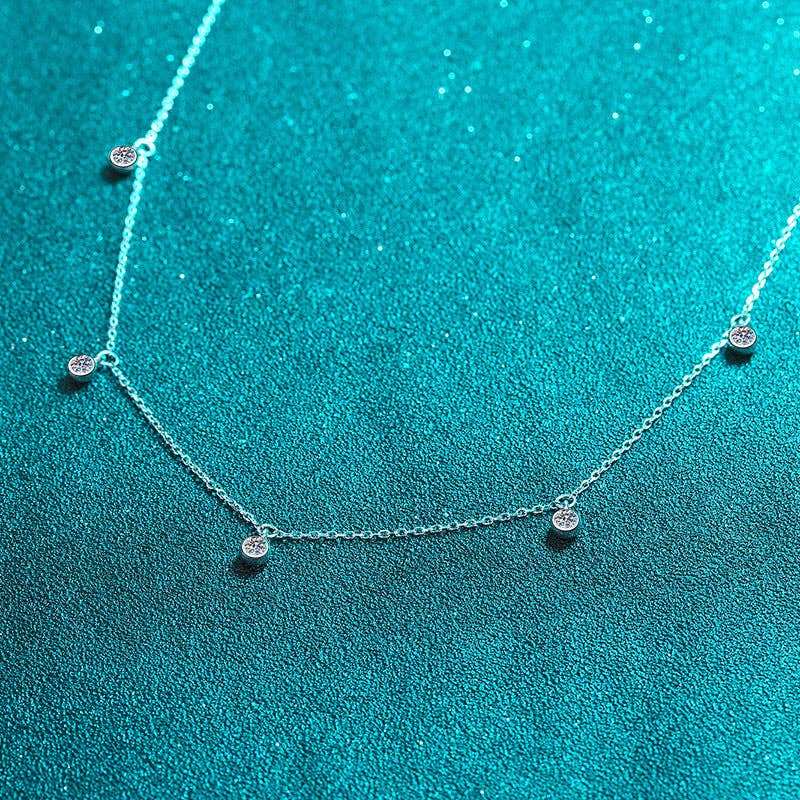 Round Moissanite Station Necklace in 925 Sterling Silver